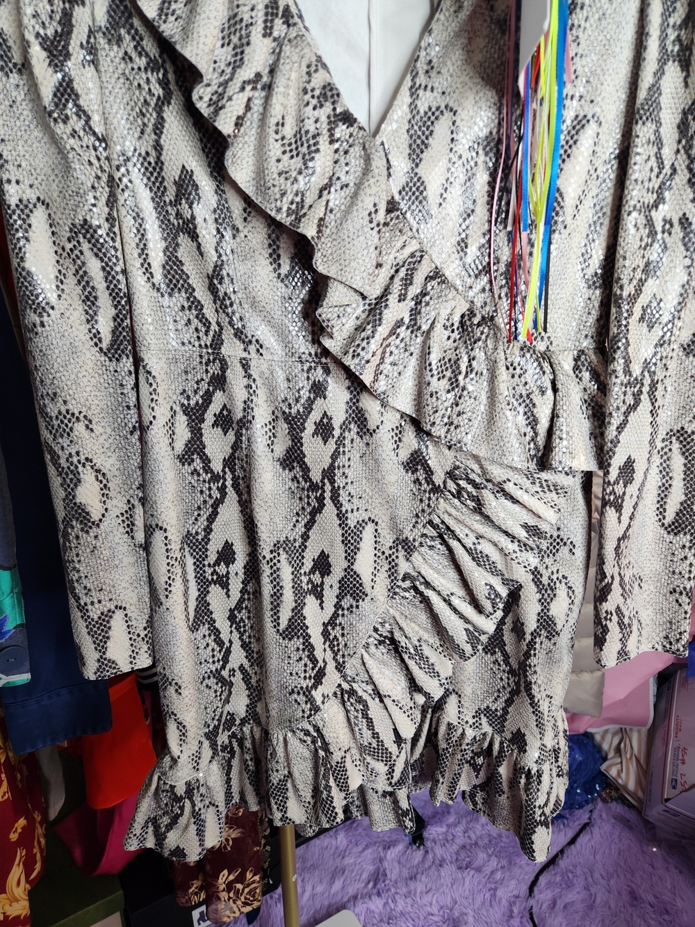 MSGM Neutral Ruffled Snake-Print Dress - Picture 3 of 4